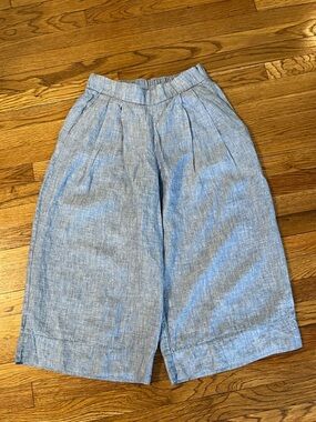 GAP Sky Blue Wide-Leg Linen Culotte Pants